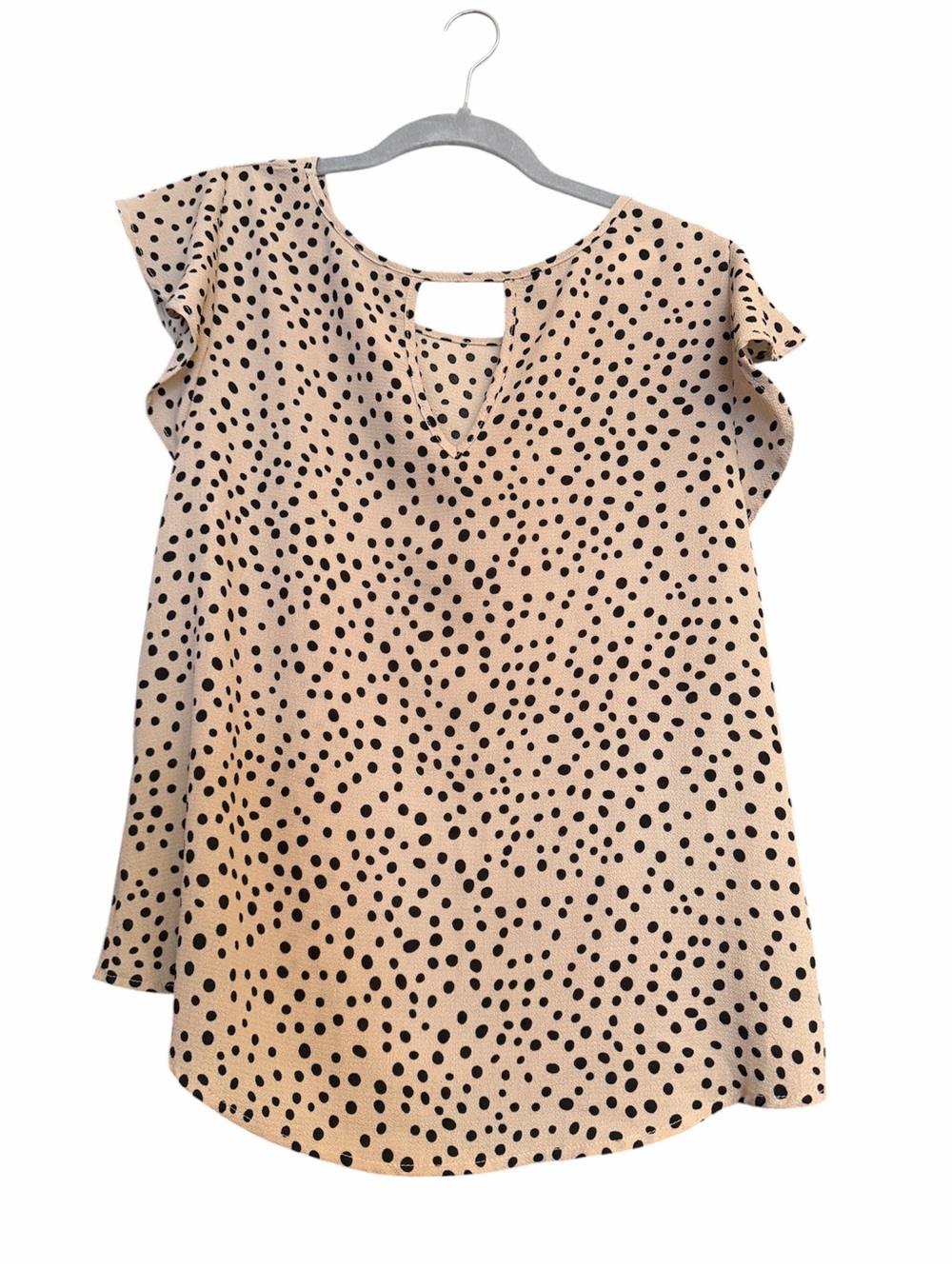 Papermoon Beige Blouse with Black Polka Dots Hi-Low - Picture 2 of 5
